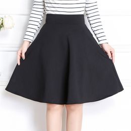 Spring & Autumn Women Midi Skirt Korean Fashion Slim Pocket Elastic High Waist A Line Skirt Plus Size Black Sexy Skirt 210310