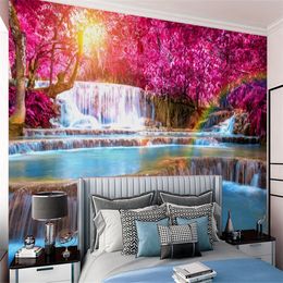 Romantic Landscape 3d Wallpaper Fantasy Red Forest Waterfall Scenery Interior Home Decor Living Room Bedroom Painting Mural Wallpapers