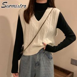 SURMIITRO Spring Autumn Cashmere Knitted Sweater Vest Women Sleeveless Waistcoat Female Korean Style Short Chic Tops 210712