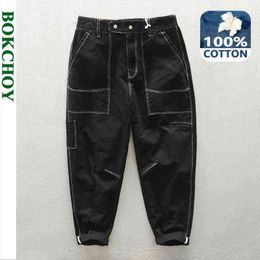 2021 Autumn Winter New Pure Cotton Men Cargo Pants Thick Embroidery Male Casual Loose Mid Waist Trouser GA-Z374 H1223