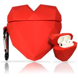 Full-Body 3D Cute Sexy Red Lovely Heart Diamond Shaped Headphone Accessories Soft Silicone Case With Keychain for AirPods 1 2 Pro 3 Bluetooth Retail Package