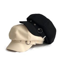 Fibonacci Fashion Women Cap Beret Striped Retro French Artist Painter Octagonal Hats Black Brown Casual Caps
