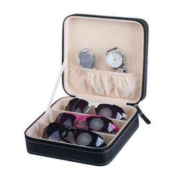 Portable PU Leather Sunglasses Box For Travel Jewellery Organiser Sub-grid Small Glasses Case Casket Zipper Bag Container Gift Box CX220209