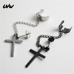 Stud UVW026 2pc Trendy Punk 316L Ear Cuff Chain Cross Earrings For Women Cool Boho Piercing Pendientes Brincos