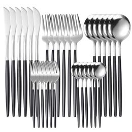 30pcs Gold Dinnerware Set Stainless Steel Tableware Steak Knife Fork Coffee Spoon Teaspoon Bright light Flatware Dishwasher Safe 211229