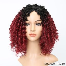 16 inch Afro Kinky Curly Synthetic Wigs Simulation Human Hair Wig Ombre Colour Perruques MS9024-R2/39