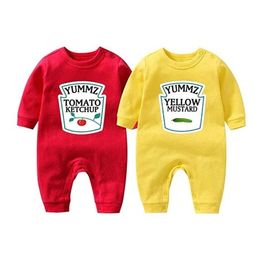 YSCULBUTOL Bodysuit Yummz Tomato Ketchup Mustard Red Yellow Set Boys Girls Clothes Twins Baby Outfits 210309