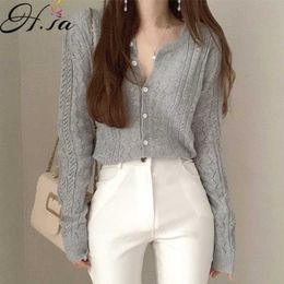 Hsa Women Autumn Hollow-out Knitted Cardigan Long Sleeve Casual Sweater Cardigan harajuku sweater women winter sweater clothes 210716