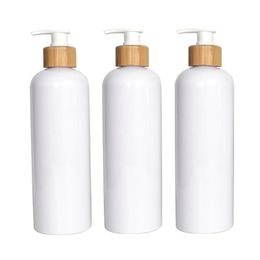 Storage Bottles & Jars Bamboo Wooden Lotion Press Pump Portable Refillable Bottle Shampoo Container Empty PET Round White Plastic 500ML 10pi