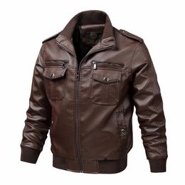 Men's Jackets 2021 Spring Autumn Men Leather Jacket Motorcycle Biker Windbreak Male Casual PU Cargo Coat Stand Collar Plus Size 6XL