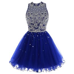 2022 Fashion Crystal Sequins Mini Prom Dresses With Beading Tulle Plus Size Homecoming Cocktail Party Special Occasion Gown Vestido Fiesta BH08