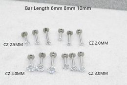 shippment LOT50pcs 16g Body Jewelry -Shine Round CZ Labret Ring Ear Helix Bar Lip Piercing Sliver