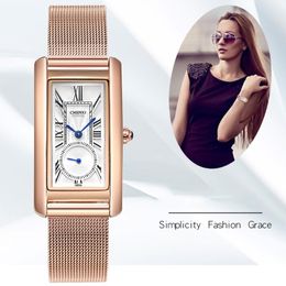 CHENXI Women Watches Luxury Square Rose Gold Mesh Strap Ladies Watch Fashion Quartz For Bracelet