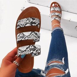 Summer women slippers transparent snakeskin sandals fashion rainbow flat bottom ladies beach shoes women shoes size 43