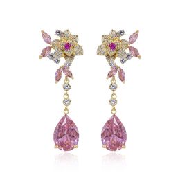 Pink Flower Eardrop For Ladies Designer Statement Camellia Earrings Luxury Brand Jewellery 2021 Fashion Water Drop Dangle