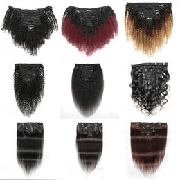 Brazilian Afro Kinky Curly Clip in Human Hair Extensions for Women 8pcs/set 120 Gram Body Wave Straight Clips Ins 10-20 inch