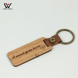 Personalized Leather Keychain Pendant Beech Wood Carving Keychains Luggage Decoration Key Ring DIY Thanksgiving Father's Day Gift Fashion Accessories