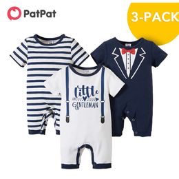 Arrival Summer 3-piece Baby Gentleman Striped Bodysuits Set Rompers 's Clothing 210528