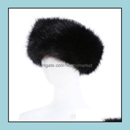 Visors Hats & Caps Hats, Scarves Gloves Fashion Aessories 10 Colors Womens Faux Fur Headband Luxury Adjustable Winter Warm Black White Natur