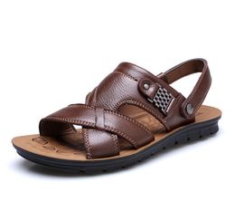 Men Summer Leather Sandal Soft Comfortable Lightweight Moccasin Mens Shoe Beach Sandals Black Brown Hiking Half Slippers