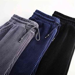 Women Elegant Black Pants Lace Up Elastic Waist Streetwear Autumn Winter Casual Full Length Trousers Corduroy Pantalones 210925