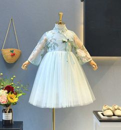 Chinese Style Qipao Dress Summer Kids Clothes Embroidery Flower Girls Princess Dress Kids cheongsam Tutu Dress for Party Wedding Q0716