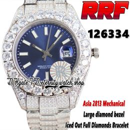 2022 RRF 126334 126333 2813 Automatic Mechanical Mens Watch 126300 Large Diamonds Bezel Blue Dial 316L Stainless Fully Iced Out Diamond Bracelet Eternity Watches