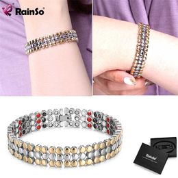 RainSo Women Stainless Steel Bracelets Magnetic Charm Bio Energy Therapy Gold Bracelet Viking for Health Luxury Jewelry 211124