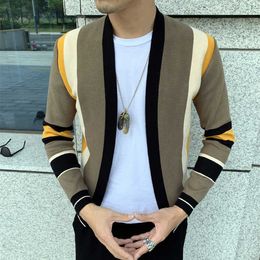 Splicing Contrast Sweater Coat Casual Men coat Tricot Cardigan Knitted Casaco Masculino Hombre 210909