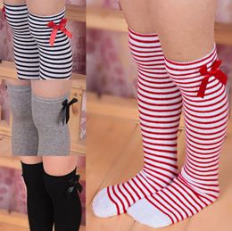 Baby Girl Socks Striped Bowknot Socks Cotton Long Knee Socks Children Leg Warm Stocking Christmas Gift 6 Colours BT4679