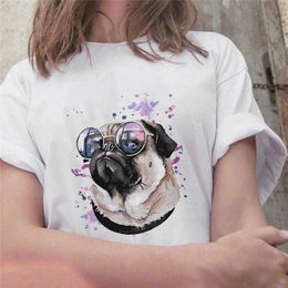 Oil Painting Fighting Print Women's T-shirt Short Sleeve Cute Dog Graphic T-shirt Harajuku Fashion Grunge T-shirt Female X0628