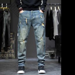 Trendy Cargo Pants Men Casual Distressed Jeans Patchwork Loose Baggy Trousers Streetwear Denim Plus Size Retro Jean Men's Clothing