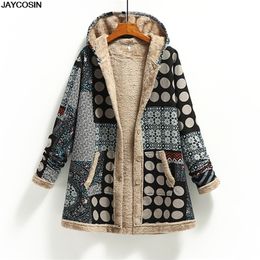 JAYCOSIN hot sale parkas Coat Womens Winter Warm Outwear Print Hooded With Pockets Vintage Coats 1107 210204