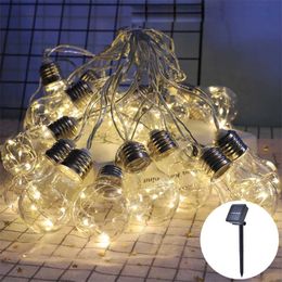 10/20 Lights Solar String Light Outdoor Clear Globe Bulb Festoon Fairy Lights Bulbs Chain Garland Holiday Xmas Decoration Lamp 211104