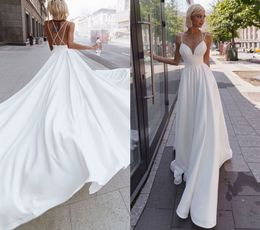 Sexy Halter Sleeveless Simple Wedding Dress Custom Made Plain A Line Soft Satin Long Bridal Gown Robe De Mariee