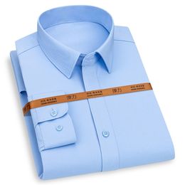 Men's Dress Shirt Formal Elastic Fashion Solid Colour Pocket-less Non-iron Classic Business Work Long Sleeve Smart Casual Shirt 210708
