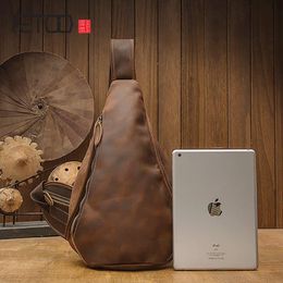 HBP AETOO Handmade Leather Chest Bag, Male Crazy Horse Leather Crossbody Bag, Cowhide Retro Men's Shoulder Bag