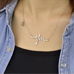 Fashion simple notes ECG heart frequency collarbone necklace heart feel pendants sweater necklace women wholesale DHL Free