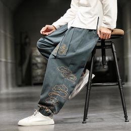 Pantaloni da uomo 2021 Oversize Wied Gamba Harajuku Cotone Lino Pantaloni Casual Maschile Ricamo Uomini Pantaloni Della Tuta Da Jogging Streetwear