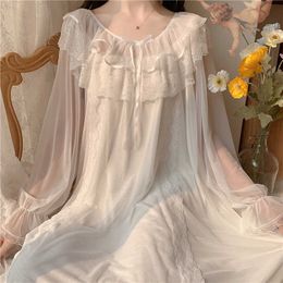 Women Lolita Dress Princess Sleepwear White Lace Mesh Fairy Night Victorian Vintage Nightgown Kawaii Nightdress Loungewear 210924