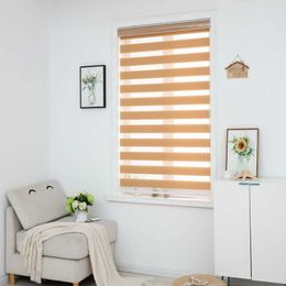 Zebra Blinds Horizontal Window Shade Double layer Roller Blinds Window Custom Cut to Size Khaki Curtains for Living Room 210722