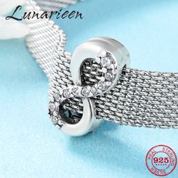 Fashion 925 Sterling Silver sparkling Infinity love symbol Clips bead Fit Original reflection Bracelet Jewellery making Q0531