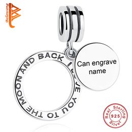 Custom Charm Engrave Name 925 Sterling Sliver Customized Charm Bead Fit Original Charm Bracelet DIY Personalized Jewelry Q0531