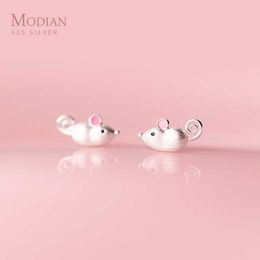 Real 925 Sterling Silver Frosted Cute Small Mouse Stud Earring for Women Animal Ear Studs Fashion Jewelry Kids Gift 210707