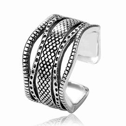 925 Sterling Silver Jewellery Fashion Vintage Wavy Ring Women Adjustable Finger Accessories