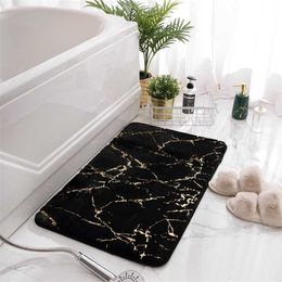 Honlaker Bath Mat Black and White Classic Geometric Pattern Super Soft Absorbent Bathroom Door Mat Non-slip Bath Rug Carpet 211130