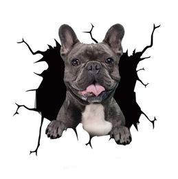 1PC Auto Rear Window Stickers Puppy Broken Window Stickers Electrostatic 3D Simulation French Bulldog Car Stickers