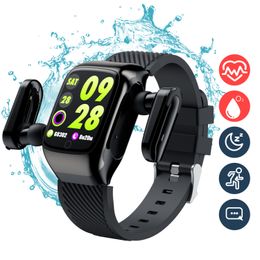 bluetooth blood pressure UK - 2 in 1 Android Sport Smart Watch TWS Bluetooth Earphone heart rate blood pressure Fitness Tracker Touch Display Multi Language IOS Wireless earbuts with Smartwatch