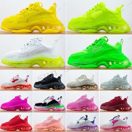 Balenciaga Triple S Moda Homens Mulheres Casual Pai Sapatos Neon Verde Triple-S 17FW Sneakers Tripler Black Rosa Cristal Clear Sole Bottom Paris Platform Tênis