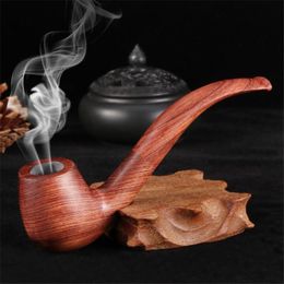 Pure wood ebony mahogany pipe with curved hammer classic portable silk pipe filter